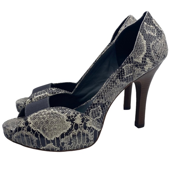 NEW BCBGMaxAzria Pump Nate Black Snake Print Leather Peep Toe Size 9.5 - Picture 1 of 13